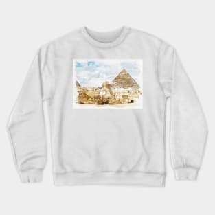 Egypt Sphinx Giza Pyramids Lovely Traveling Fine Art Painting Crewneck Sweatshirt